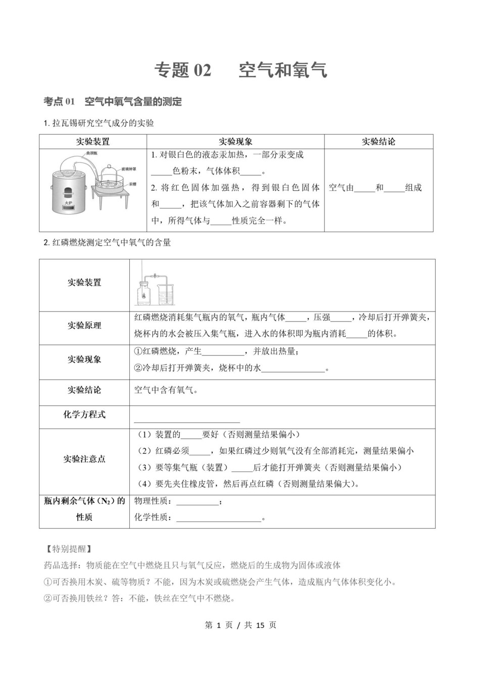 初中化学-九上人教版期末知识梳理新教材初三上复习试卷插图初中考点专项1