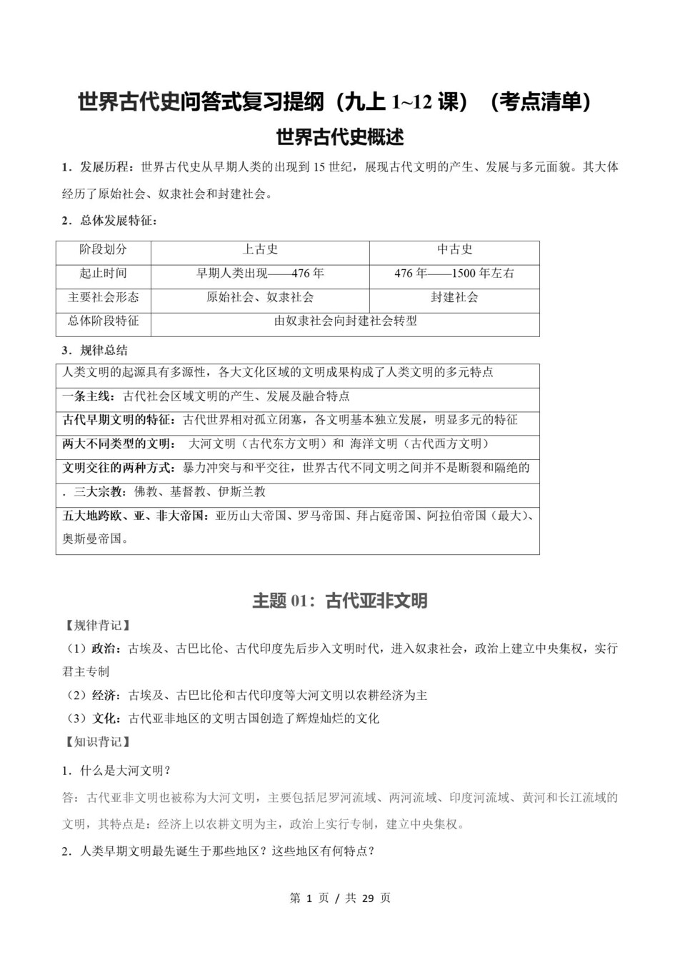 初中历史-九上统编版期末考点梳理新版初三上复习试卷插图初中考点专项1