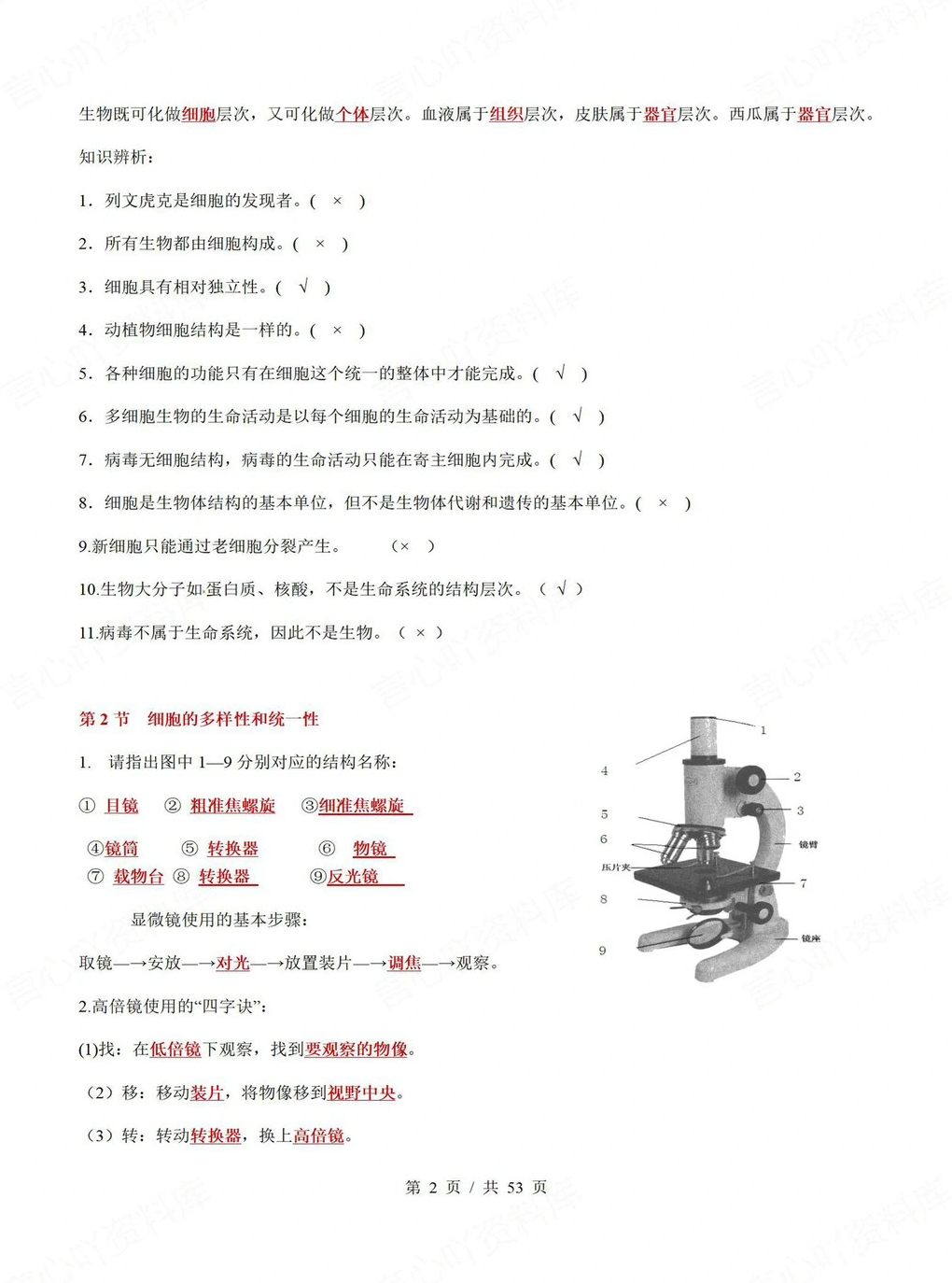 高中生物 | 高一上期末考点梳理知识清单人教版插图高中考点专项6