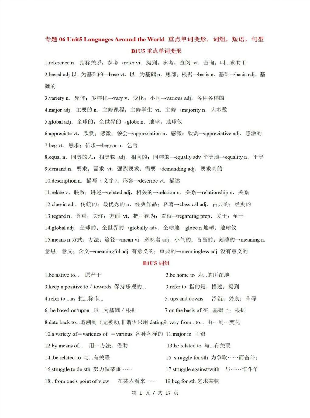 高中英语 | 高一上期末考点梳理知识清单人教版插图高中考点专项7