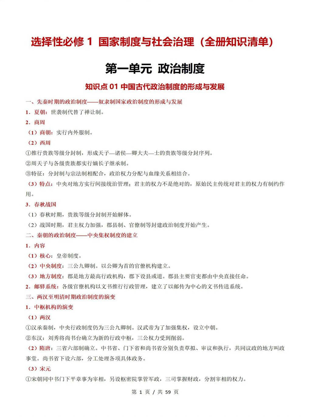 高中历史 | 高二上期末考点梳理知识清单统编版插图高中考点专项1