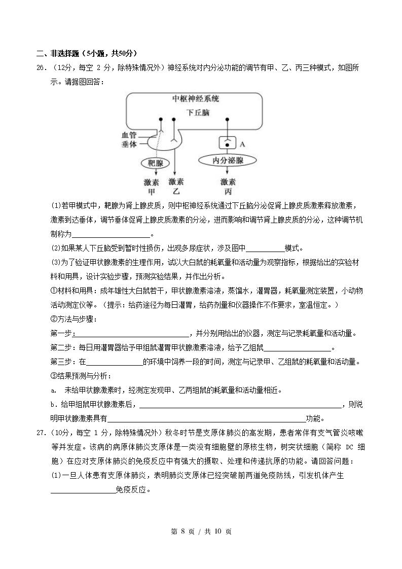 高中生物-高二上学期末考试卷人教版答案解析插图同步试卷专项2