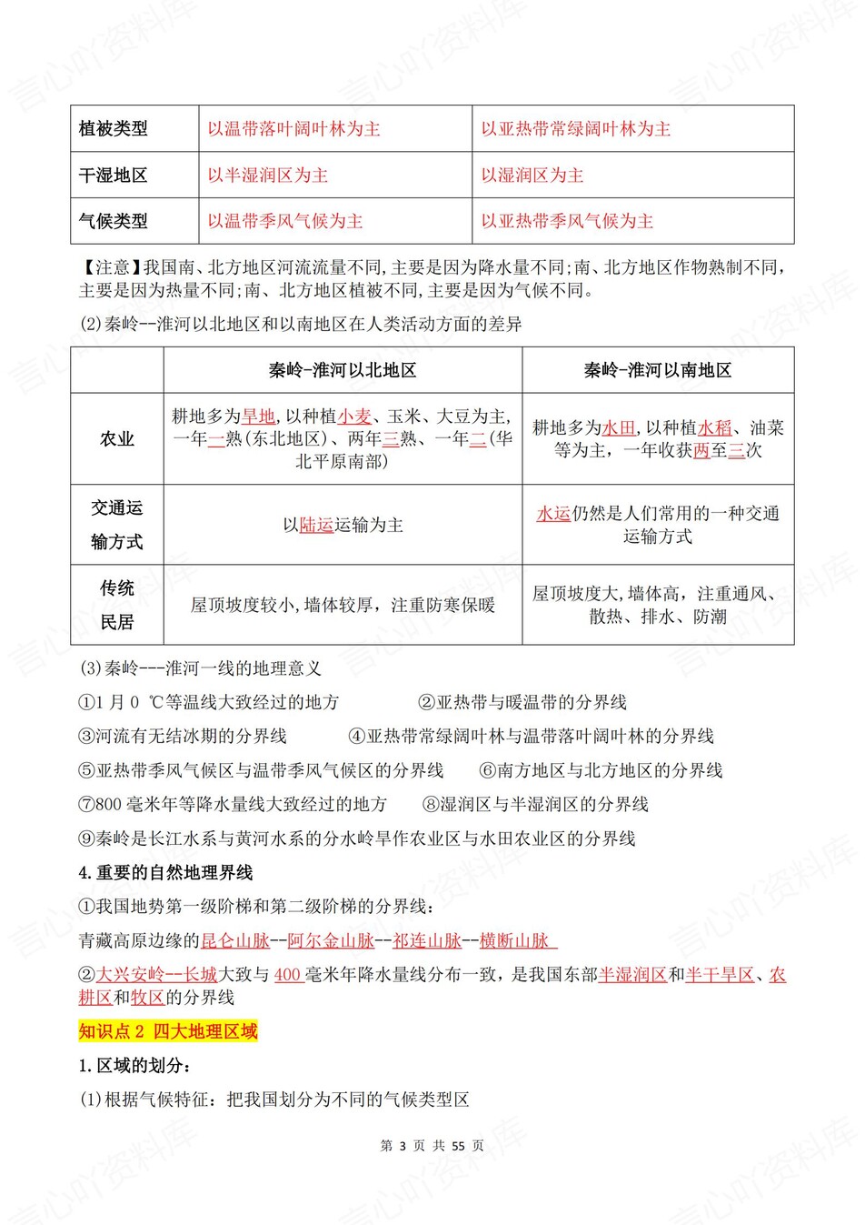 初中地理-八年级下人教版单元预习知识背记新教材初二下册插图初中地理2