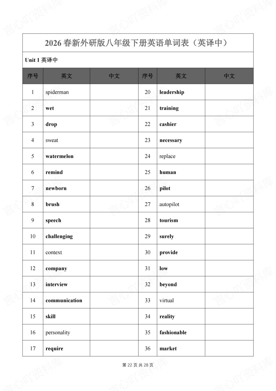初中英语-八年级下外研版单元词汇音标释义新教材初二下册插图初中英语7