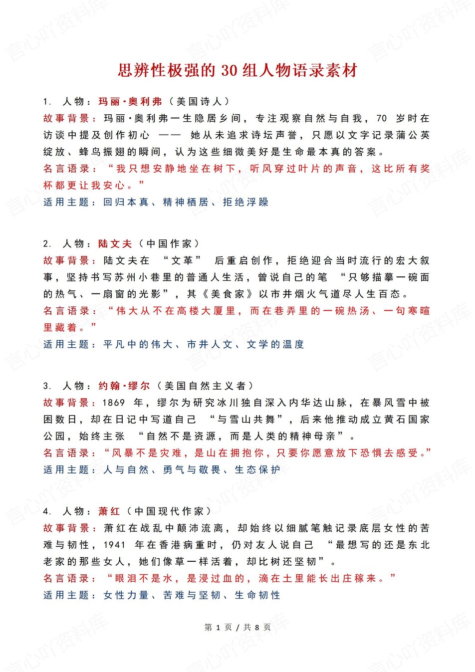 高中语文-思辨素材30组精选人物名言语录（全）-言心吖资料库