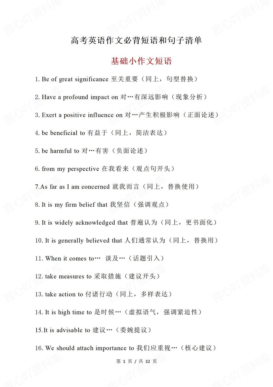 高中英语-短语句子必备开头结尾高分句插图高中英语1