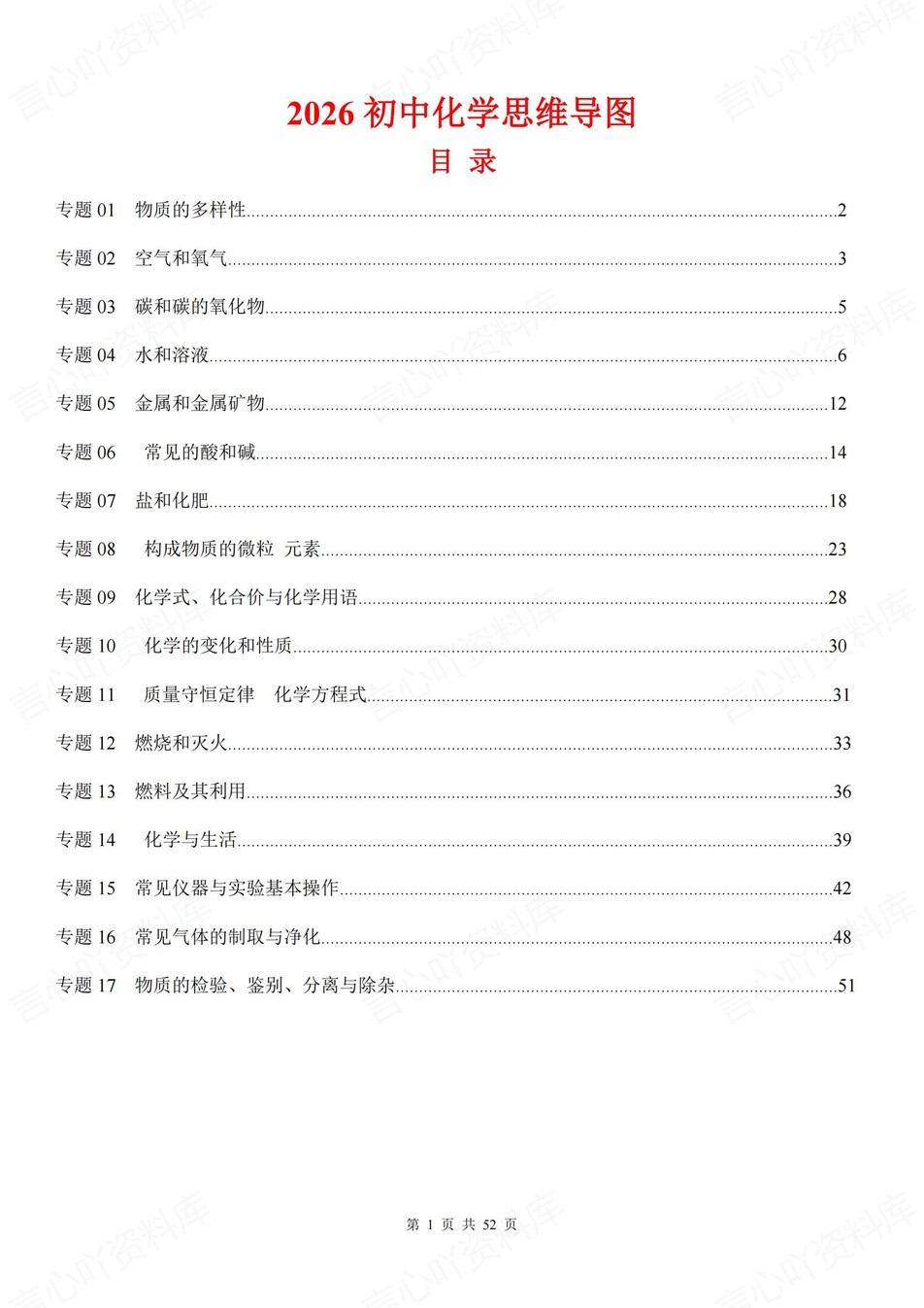 初中化学-新版中考17大专题汇编归纳中考专项知识梳理-言心吖资料库