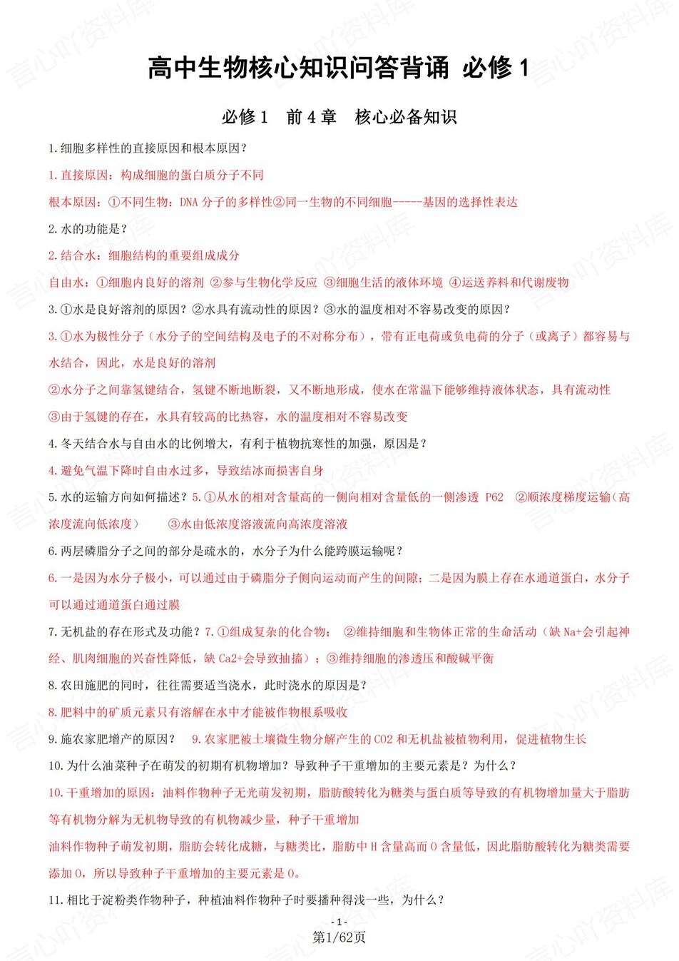 高中生物-必修选必五册核心知识背诵清单插图高中生物1