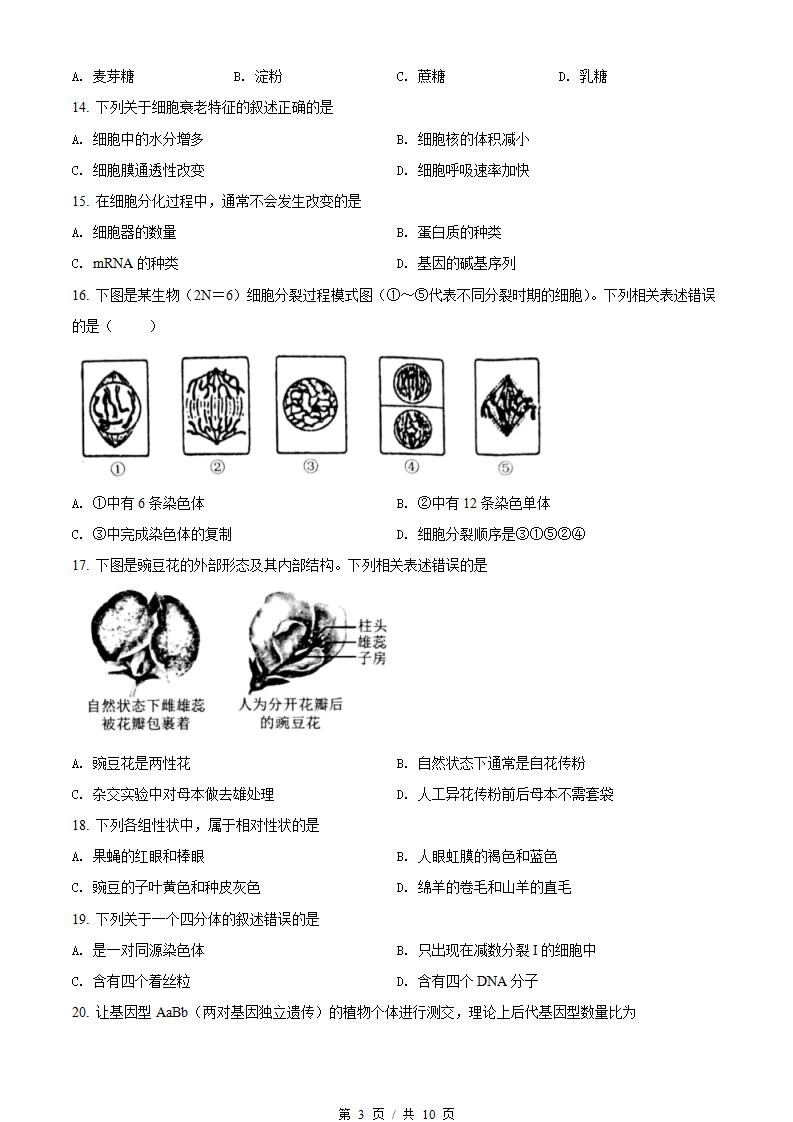 河北省2021年高中学业水平合格性考试生物5月真题试卷答案解析学考会考春考高考插图历年学考真题1