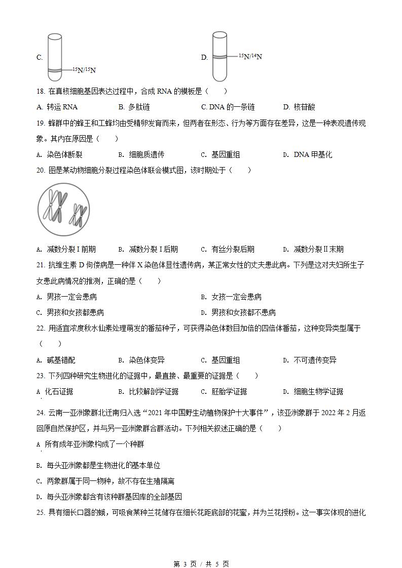 广西2022年高中学业水平合格性考试生物真题试卷答案解析学考会考春考高考插图历年学考真题2