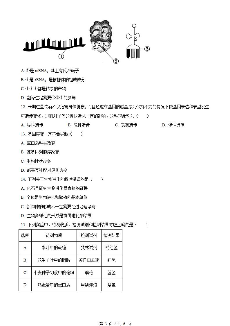 山西省2023届高中学业水平合格性考试生物真题试卷答案解析学考会考春考高考插图历年学考真题1