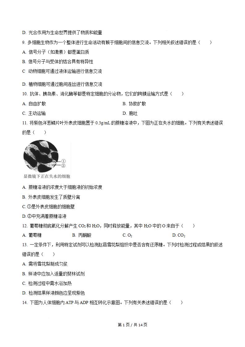 河北省2023年高中学业水平合格性考试生物5月真题试卷答案解析学考会考春考高考插图历年学考真题1