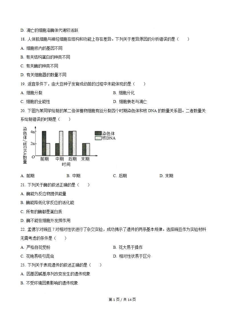 河北省2023年高中学业水平合格性考试生物5月真题试卷答案解析学考会考春考高考插图历年学考真题2