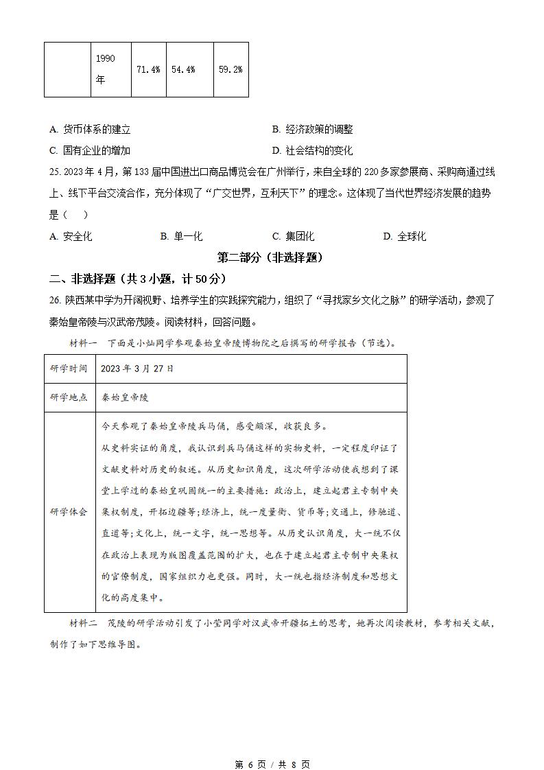 陕西省2023年高中学业水平合格性考试历史真题试卷答案解析学考会考春考高考插图历年学考真题3