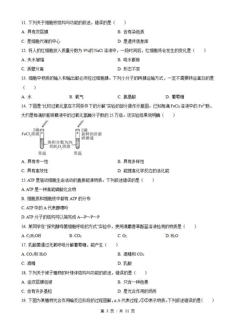 河北省2024年高中学业水平合格性考试生物5月真题试卷答案解析学考会考春考高考插图历年学考真题1