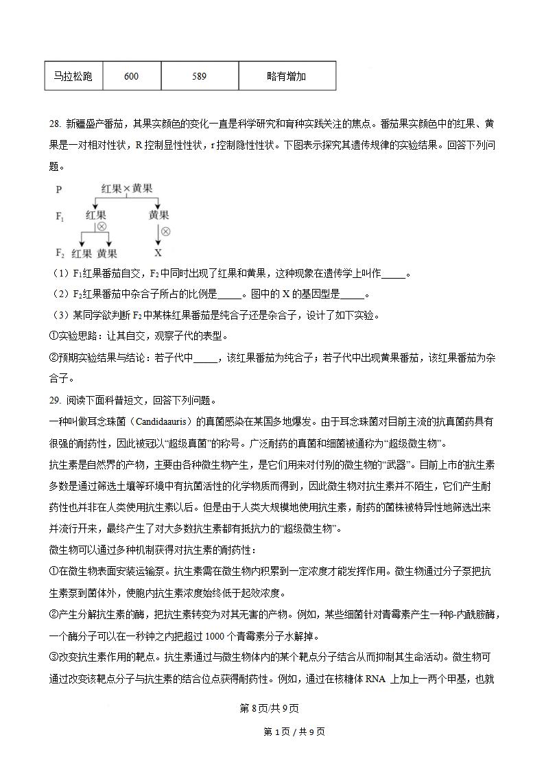 新疆2024年高中学业水平合格性考试生物6月真题试卷答案解析学考会考春考高考插图历年学考真题5
