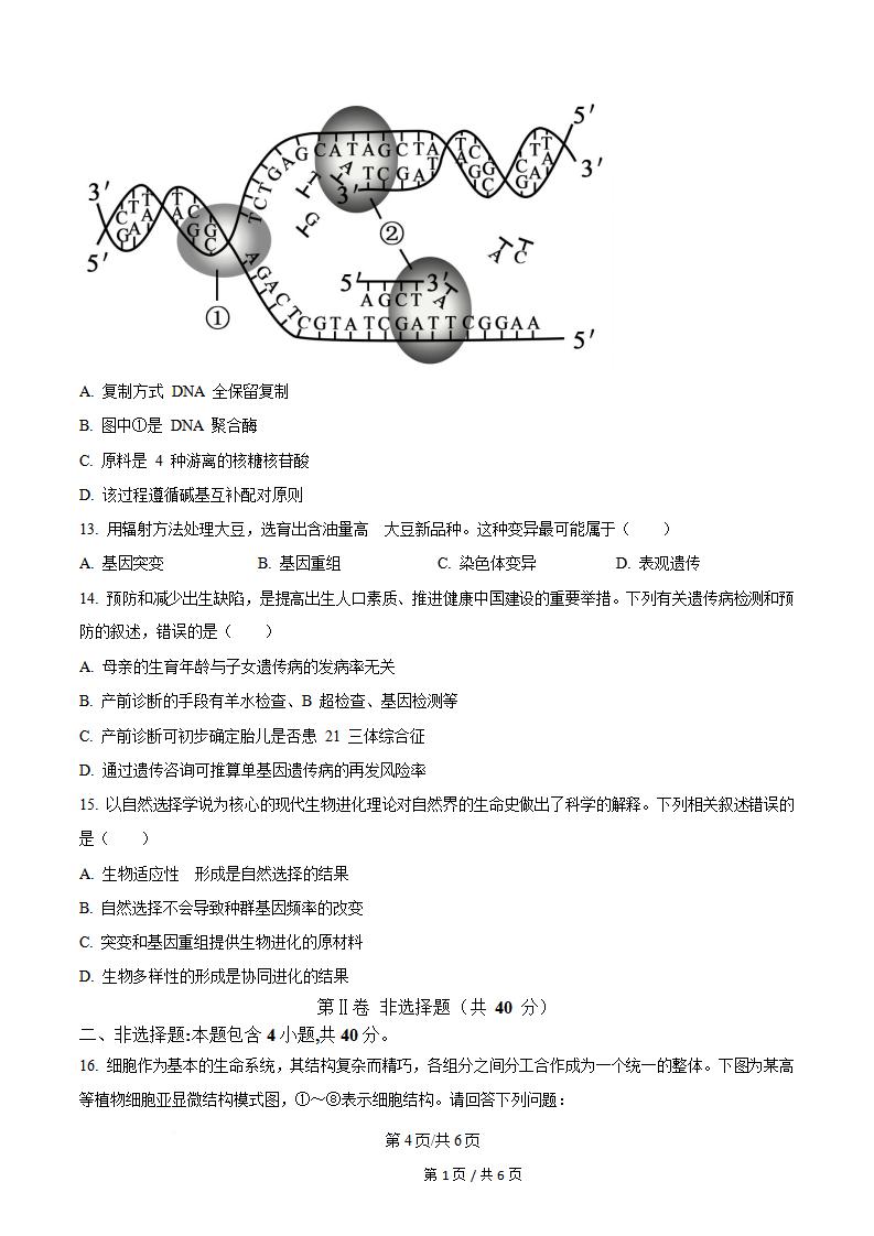 山西省2024年高中学业水平合格性考试生物夏季真题试卷答案解析学考会考春考高考插图历年学考真题2