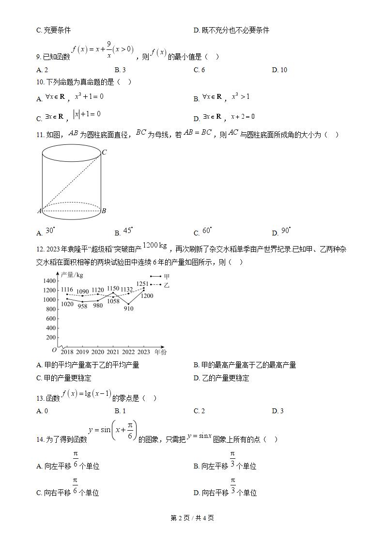 湖南省2024年高中学业水平合格性考试数学真题试卷答案解析学考会考春考高考插图历年学考真题1