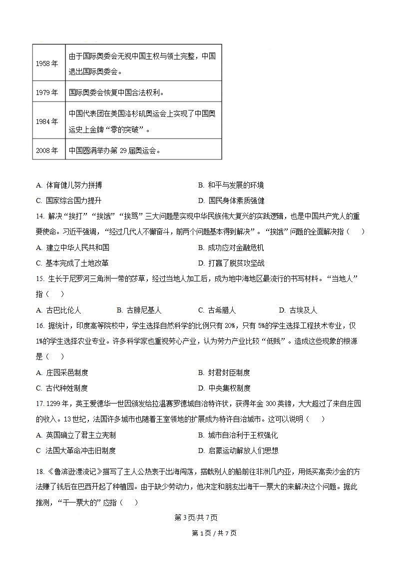 海南省2024年高中学业水平合格性考试历史真题试卷答案解析学考会考春考高考插图历年学考真题1