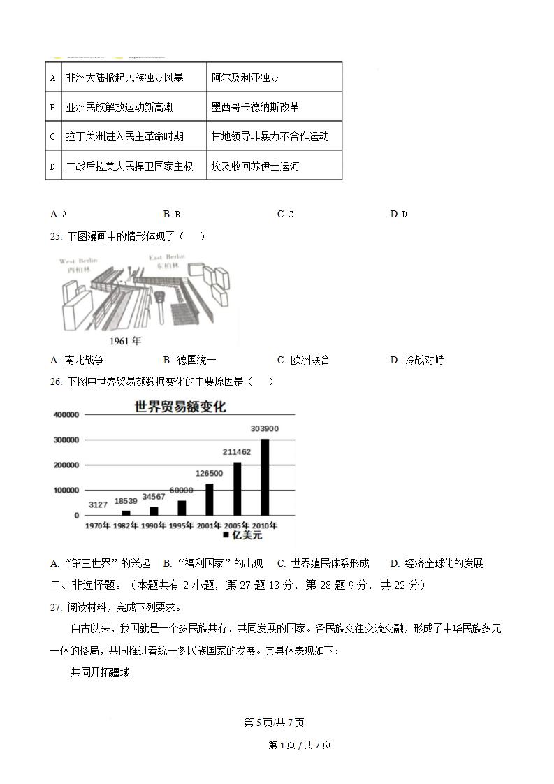 海南省2024年高中学业水平合格性考试历史真题试卷答案解析学考会考春考高考插图历年学考真题3