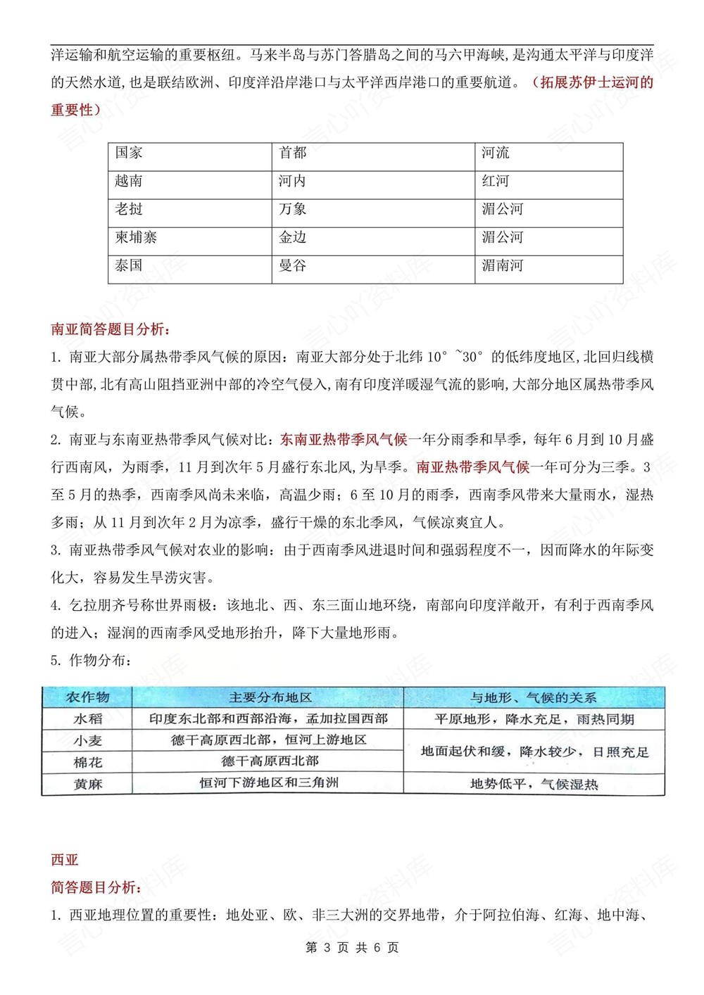初中地理-七年级下人教版简答题分析知识梳理新教材初一下册插图初中地理3