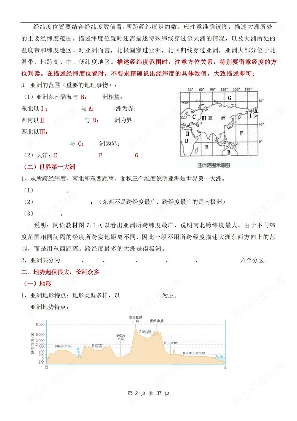 初中地理-七年级下人教版填空背记版新教材初一下册插图初中地理2