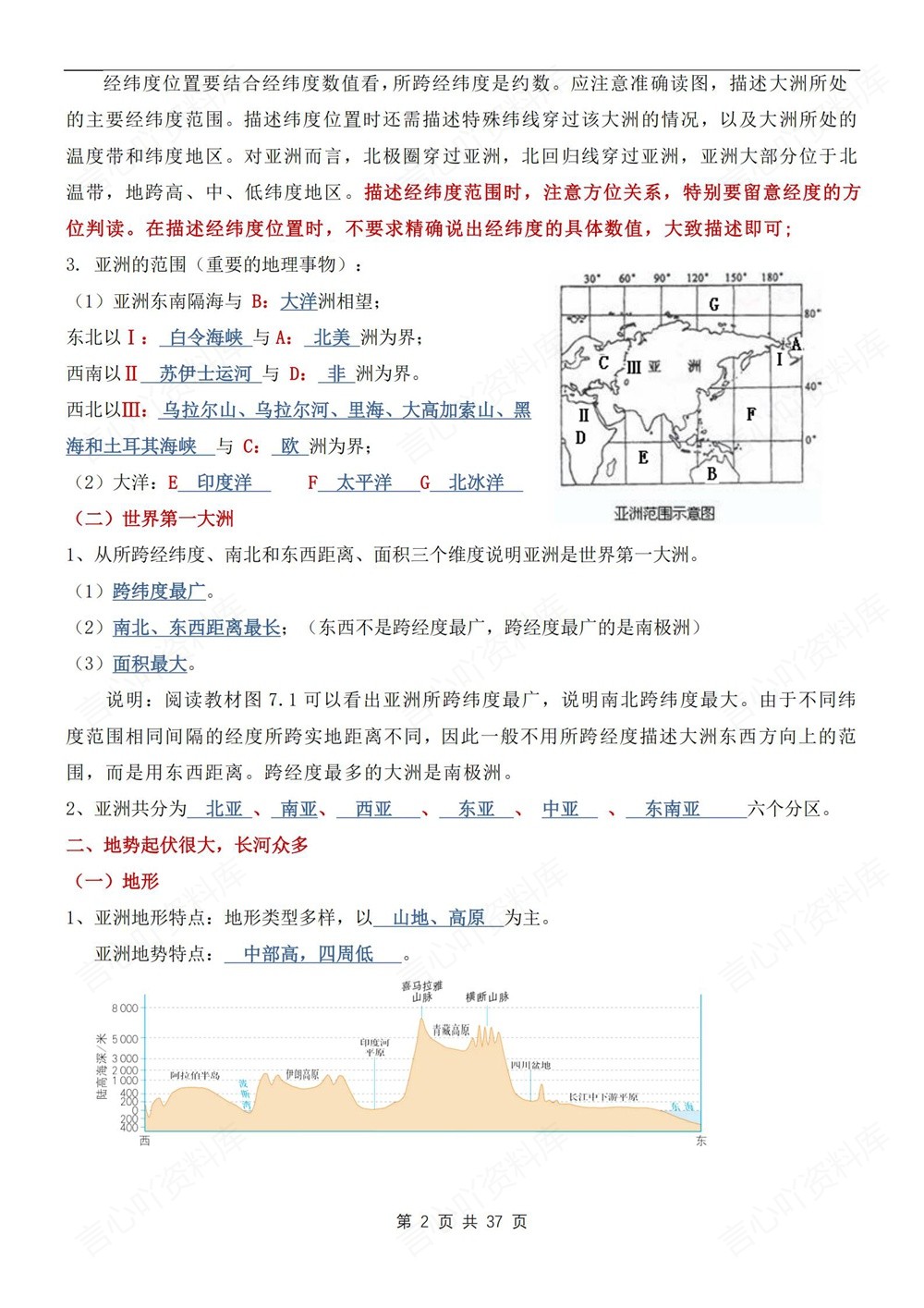 初中地理-七年级下人教版填空背记版新教材初一下册插图初中地理4