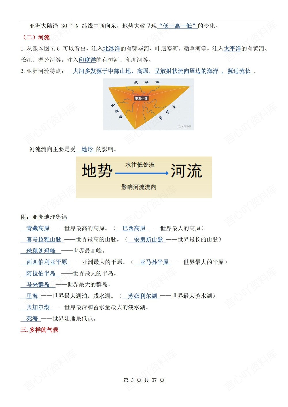 初中地理-七年级下人教版填空背记版新教材初一下册插图初中地理5