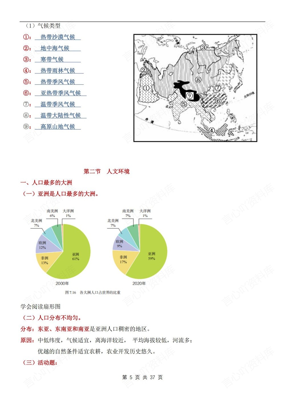 初中地理-七年级下人教版填空背记版新教材初一下册插图初中地理6