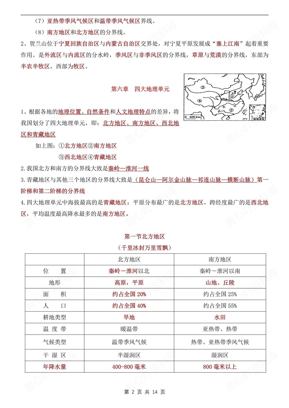 初中地理-八年级下粤教版单元重点知识总结新版初二下册插图初中地理2