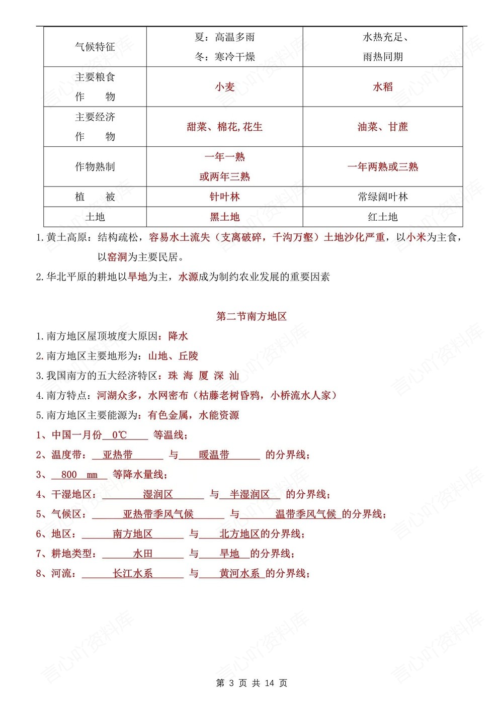 初中地理-八年级下粤教版单元重点知识总结新版初二下册插图初中地理3