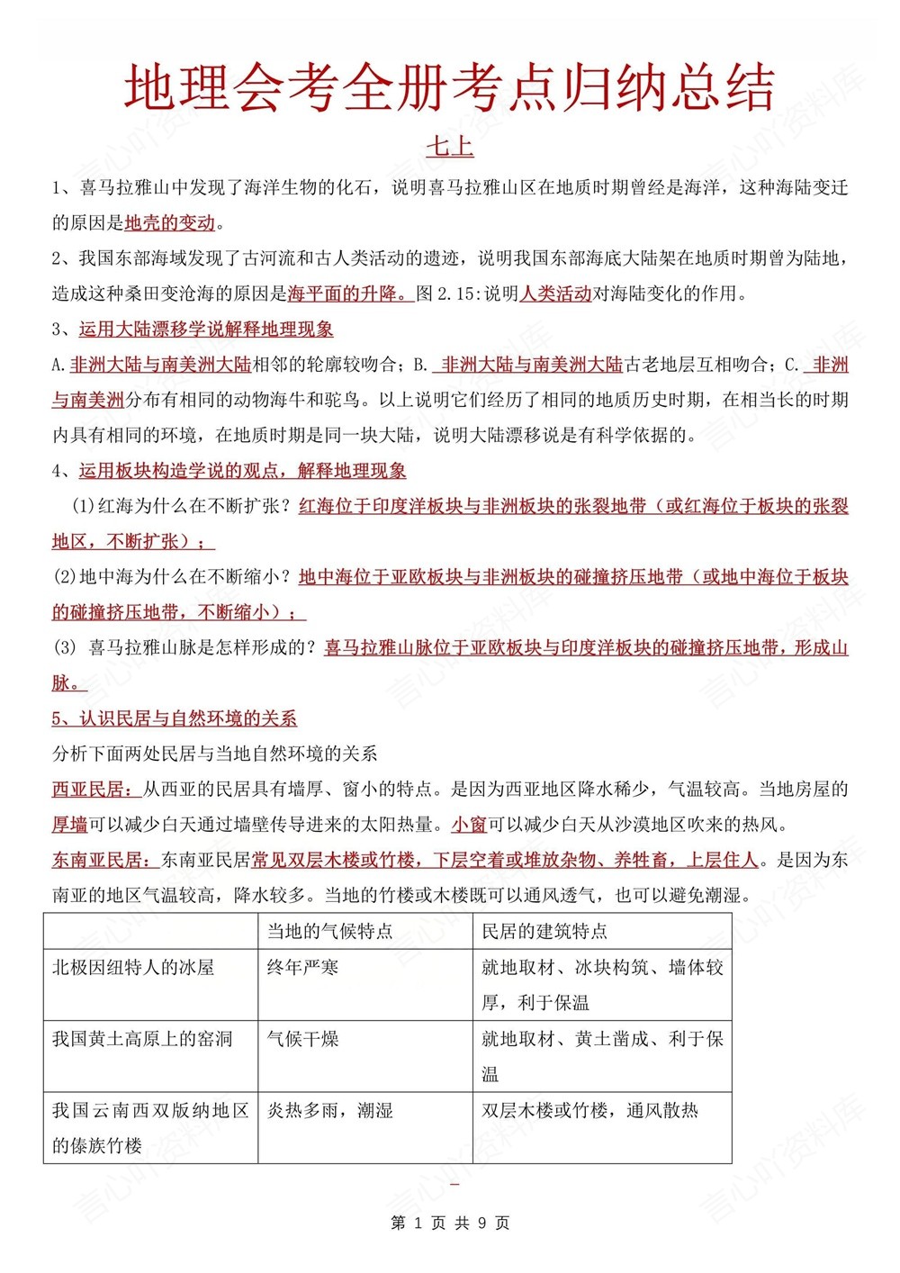 初中地理-中考归纳四册教材知识梳理复习插图初中地理1