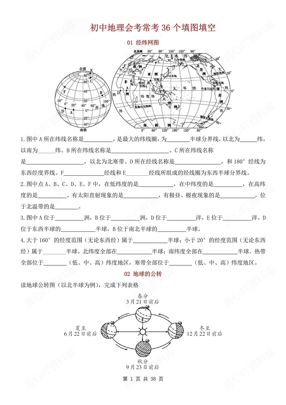 初中地理-新版会考36个填图填空背记会考专项复习插图初中地理1