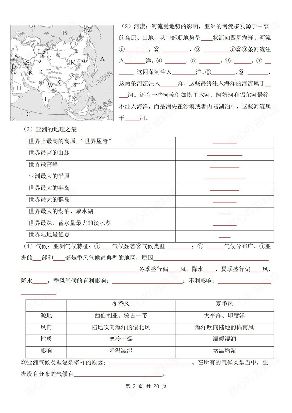 初中地理-七年级下人教版填空背记版新教材初一下册插图初中地理2