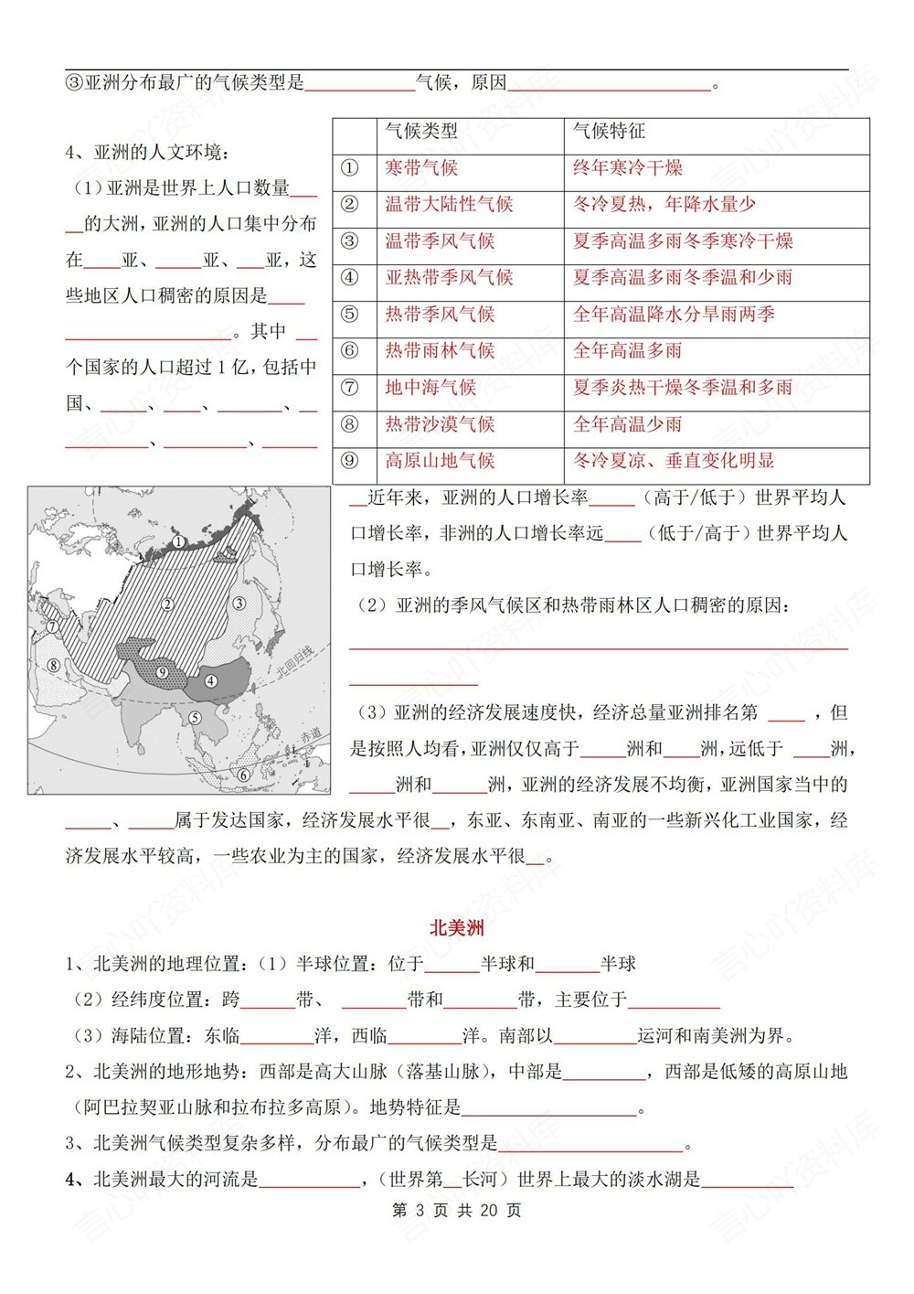 初中地理-七年级下人教版填空背记版新教材初一下册插图初中地理3