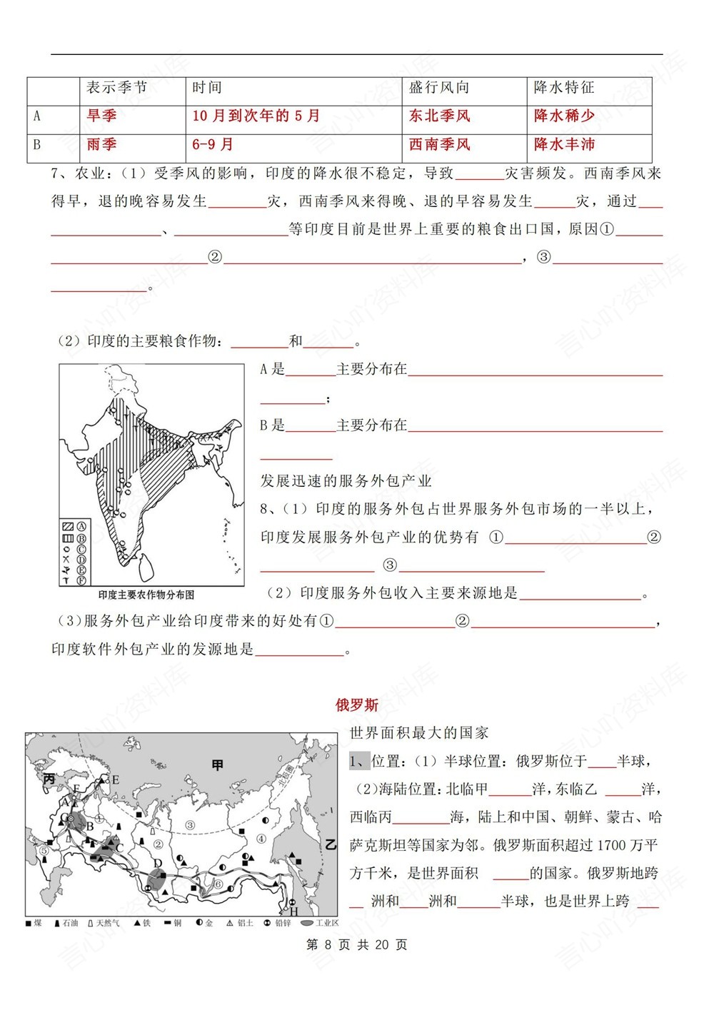 初中地理-七年级下人教版填空背记版新教材初一下册插图初中地理5