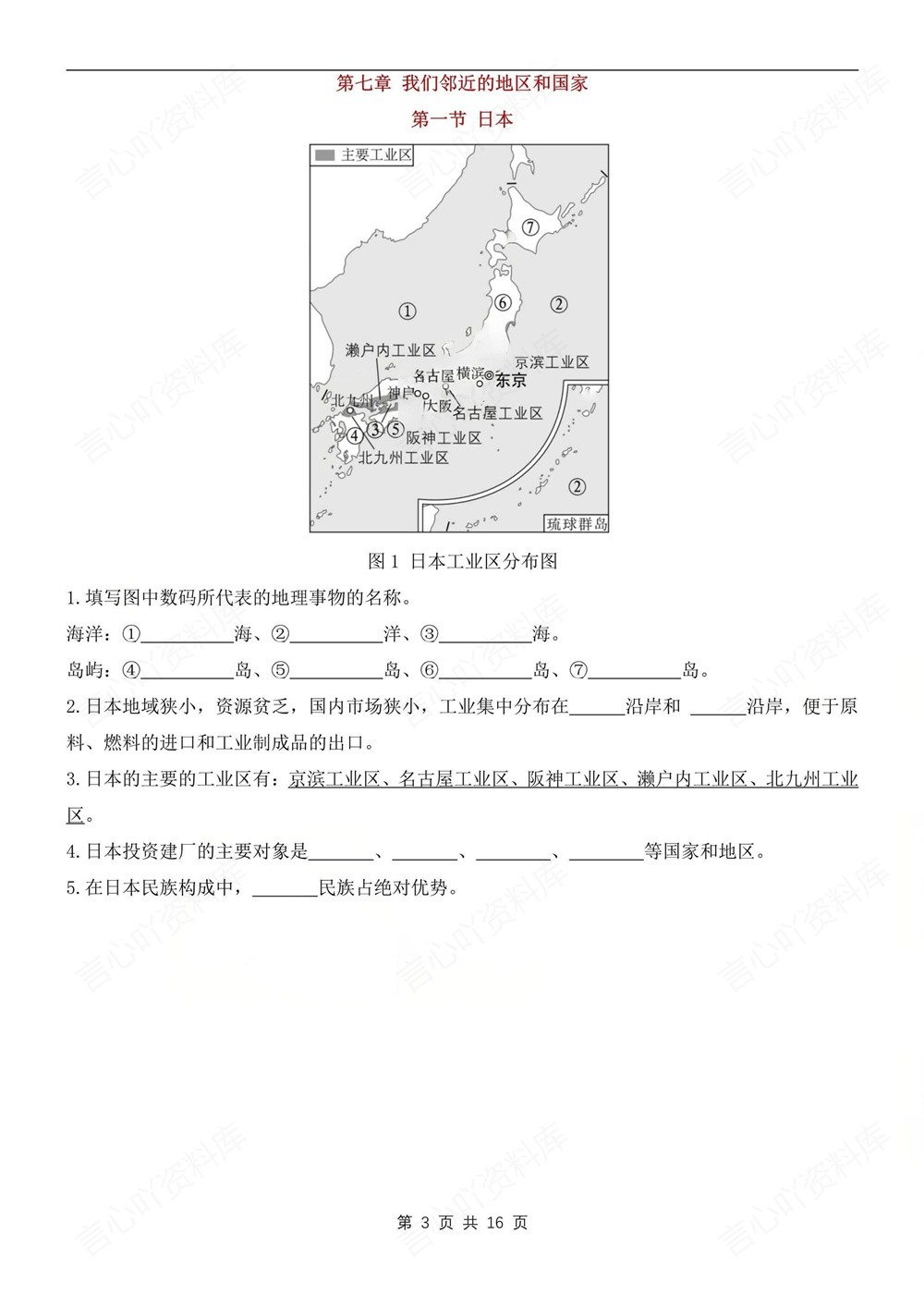 初中地理-七年级下重点常考填图汇总新教材初一下册插图初中地理3