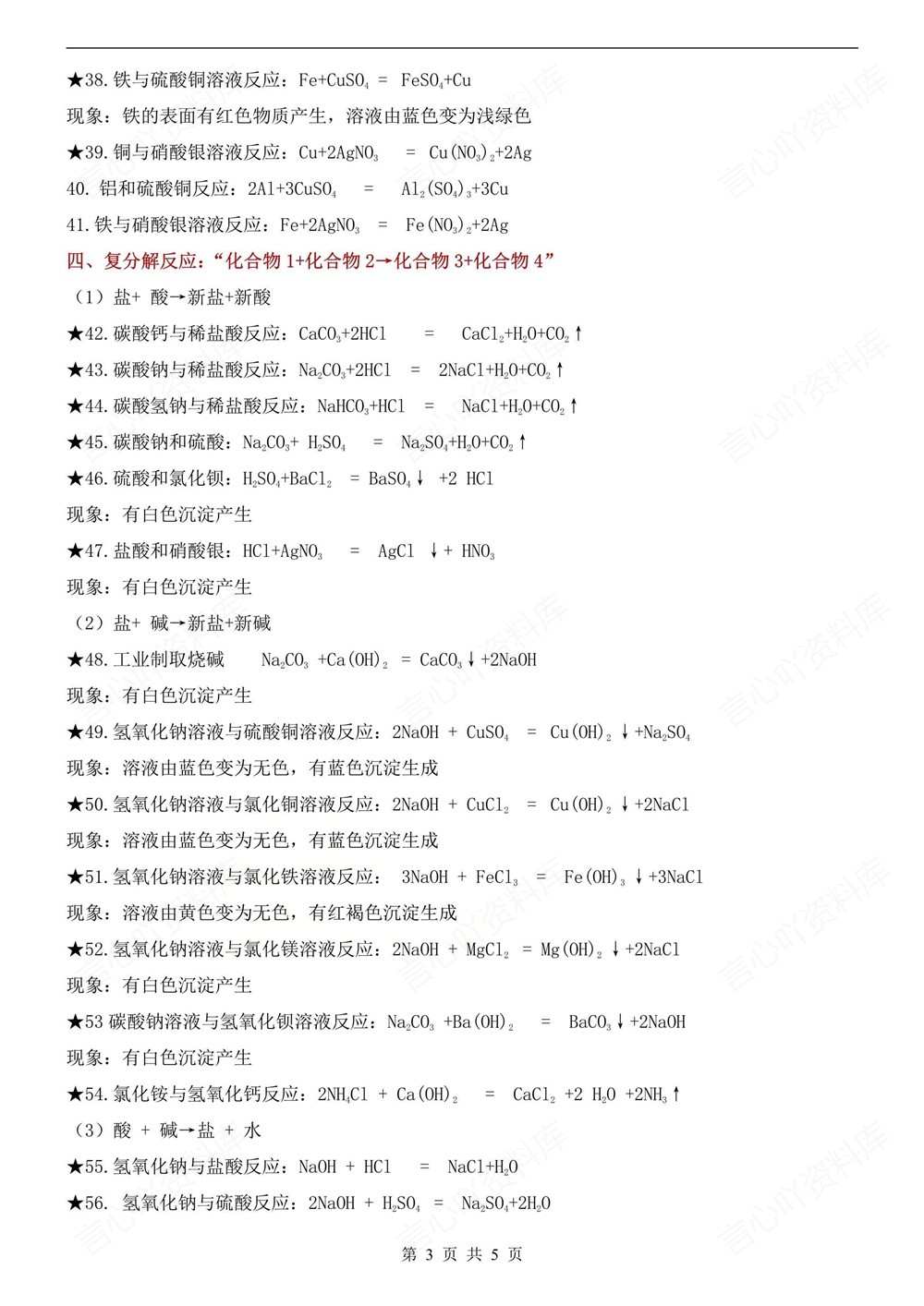 初中化学-中考复习常考80条方程式汇总插图初中化学3