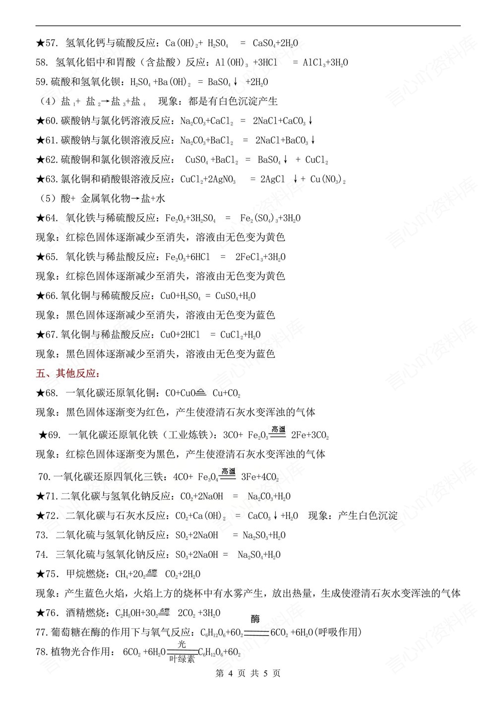 初中化学-中考复习常考80条方程式汇总插图初中化学4