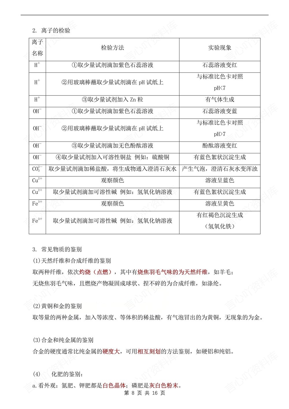 初中化学-中考复习考前识记知识归纳清单中考知识专项梳理插图初中化学5