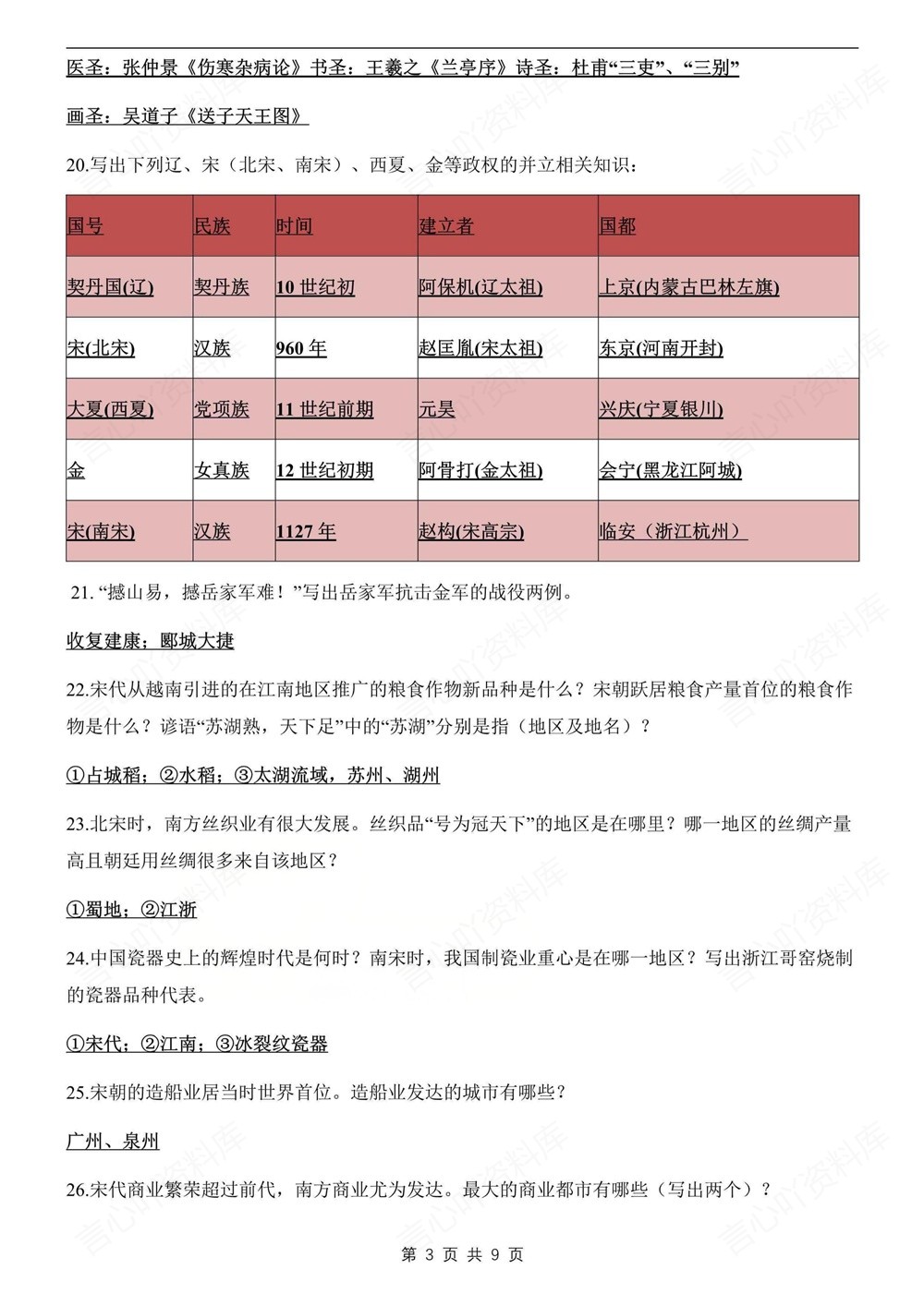 初中历史-七年级下填空背记版新教材初一下册插图初中历史6