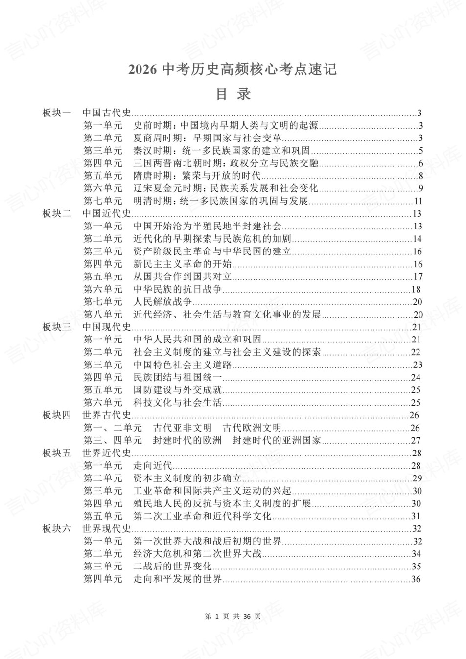 初中历史-新版中考6大模块高频考点清单中考专项知识梳理插图初中历史1