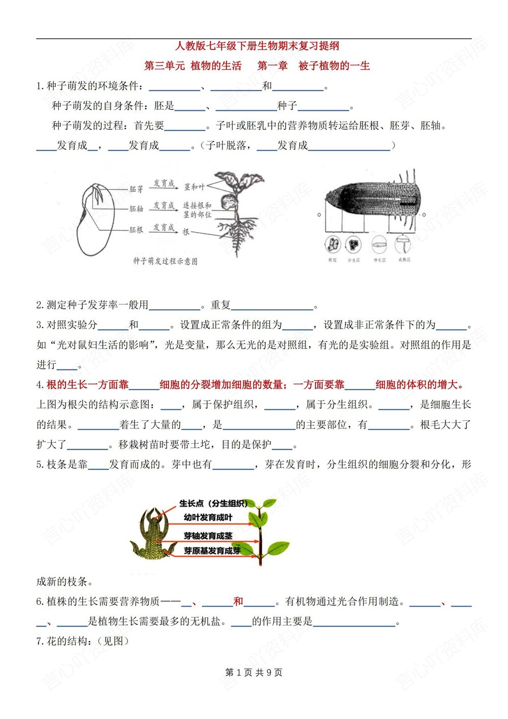 初中生物-七年级下人教版填空背记版新教材初一下册插图初中生物6