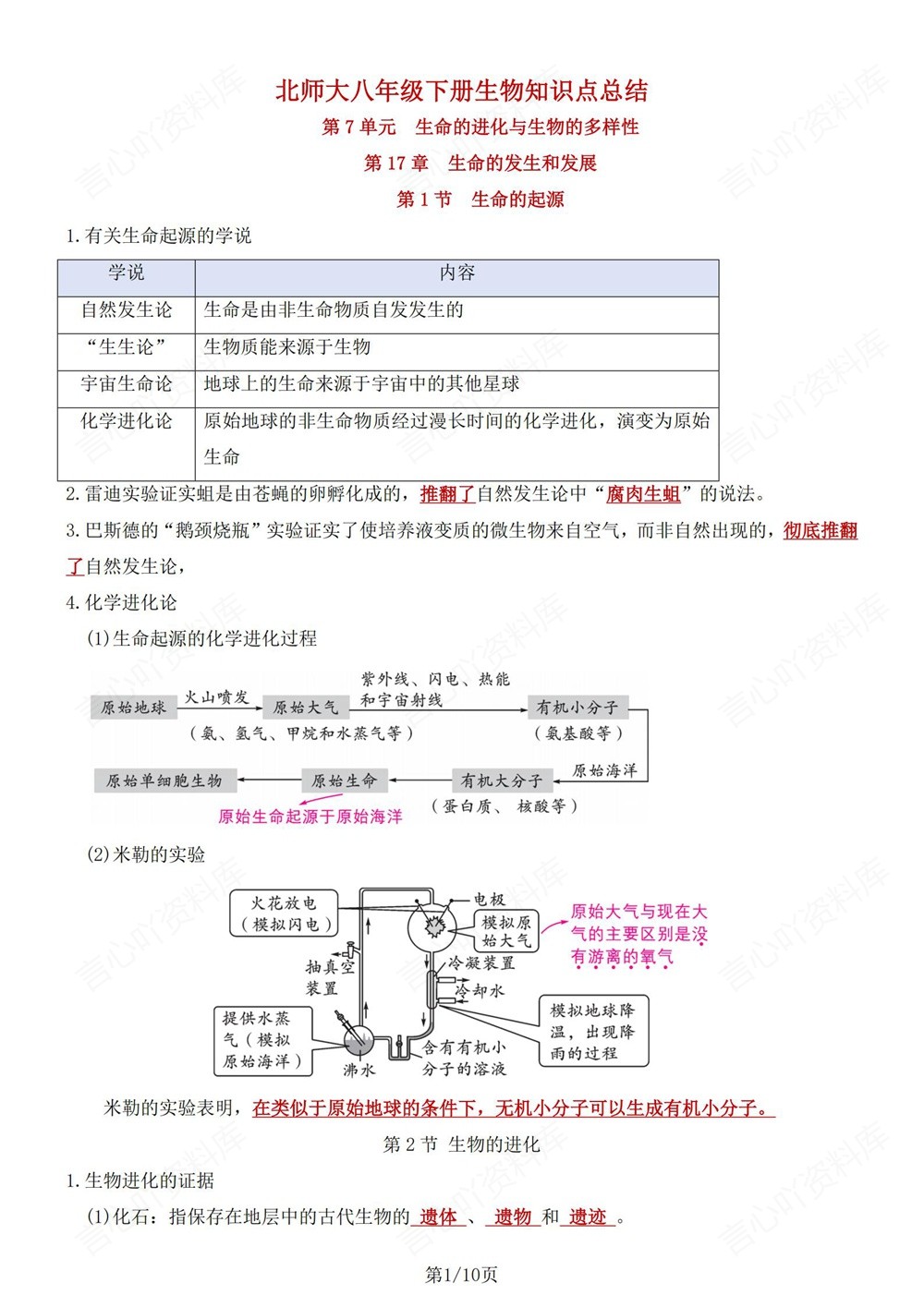 初中生物-八年级下北师大版单元重点知识梳理新版初二下册插图初中生物1