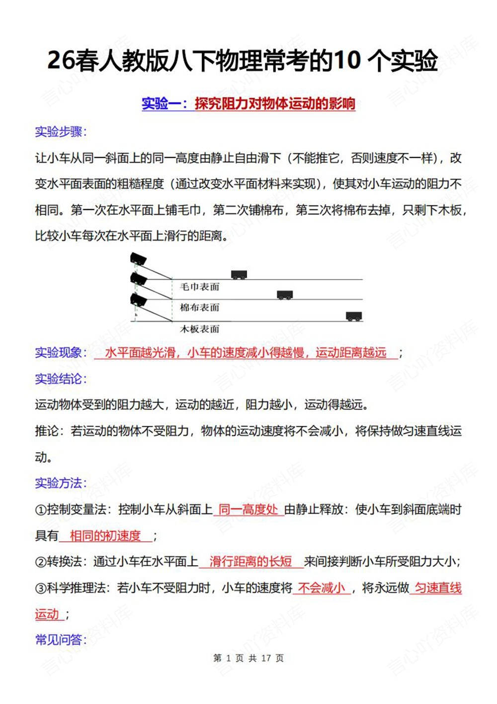 初中物理-八年级下人教版常考实验复习汇总新教材初二下册插图初中物理1