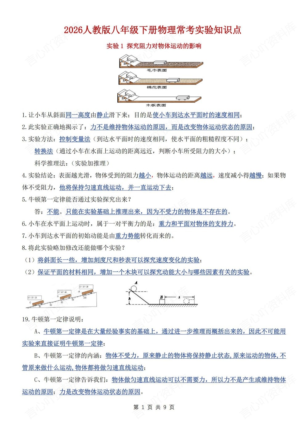 初中物理-八年级下人教版常考实验知识汇总新教材初二下册插图初中物理1