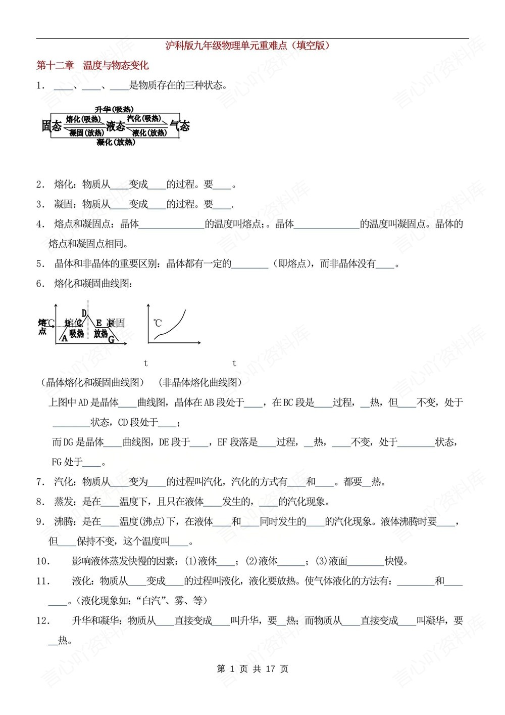 初中物理-九年级全沪科版填空背记版新版初三上下册插图初中物理1