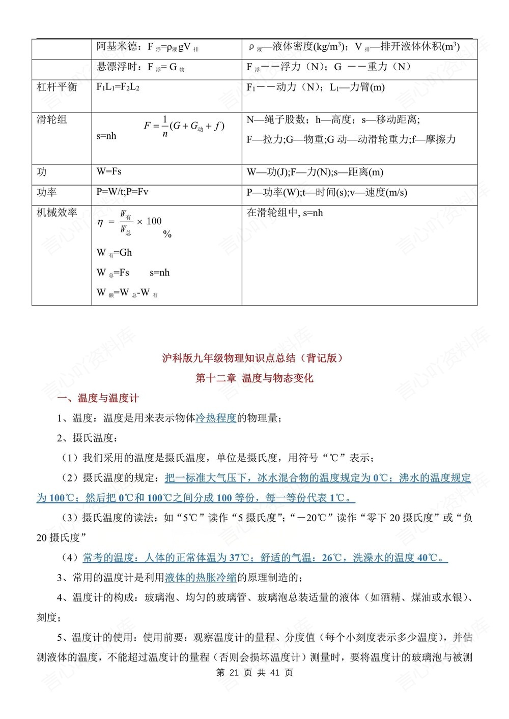 初中物理-九年级全沪科版填空背记版新版初三上下册插图初中物理5
