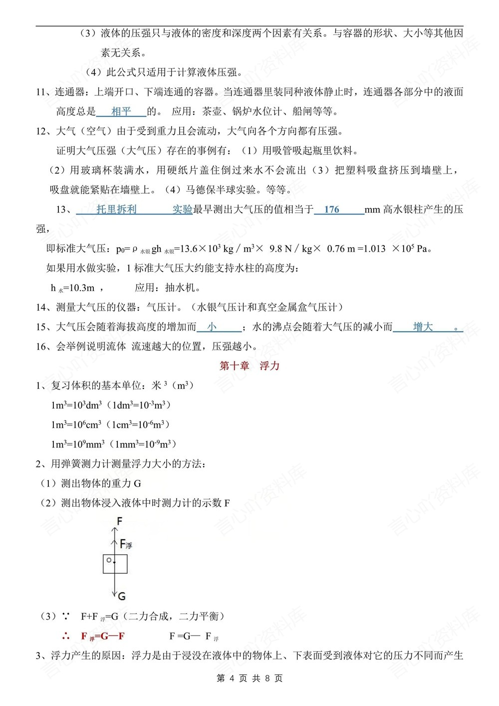 初中物理-八年级下人教版62条常考知识提纲新教材初二下册插图初中物理4