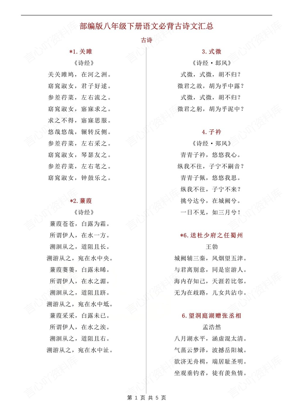 初中语文-八年级下常考古诗文梳理新版初二下册插图初中语文1